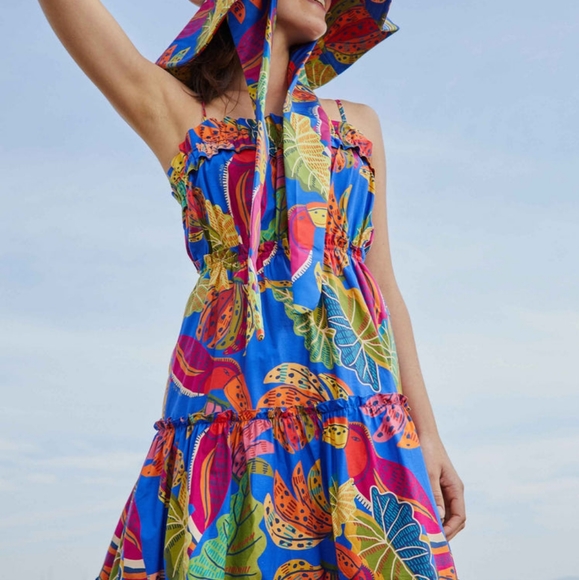 FARM Rio Blue Beaks & Bananas Tiered Midi Dress - Picture 1 of 8